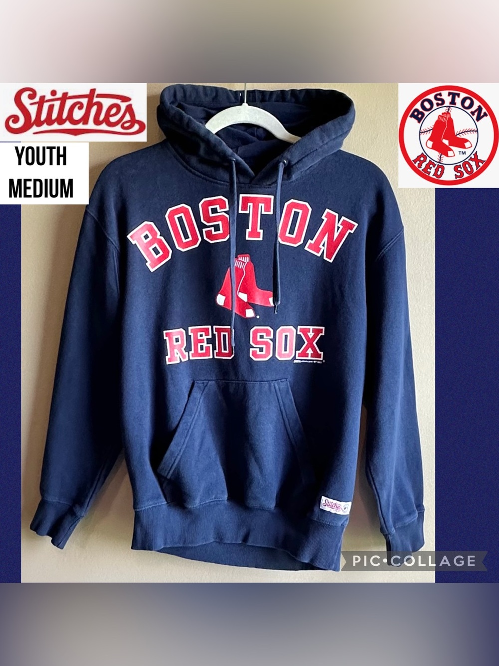 Stitches Youth Hoodie Boston Red Sox Navy MLB Pullover Sweatshirt Fleece Boys M